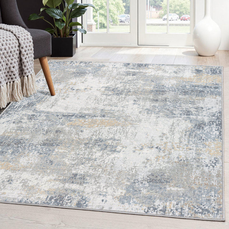 Elroy Modern Abstract Machine Washable Area Rug with Non-Slip Backing, Rectangle 3' x 5', 0.28"
