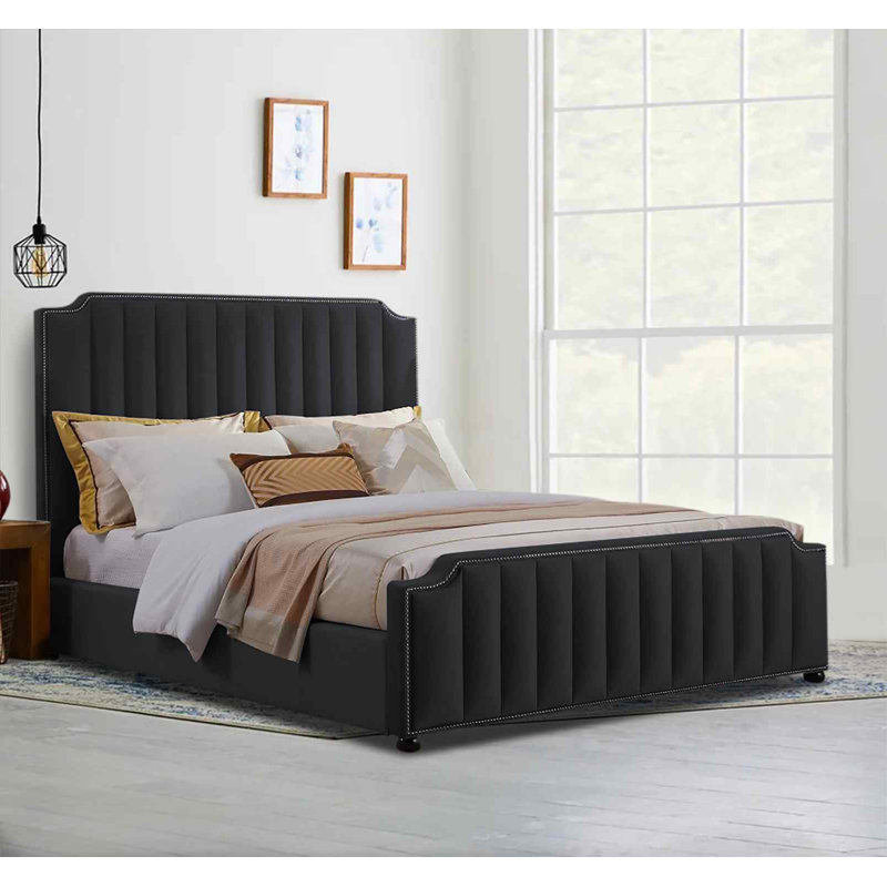 Upholstered Bed, Black, Small Double (4')