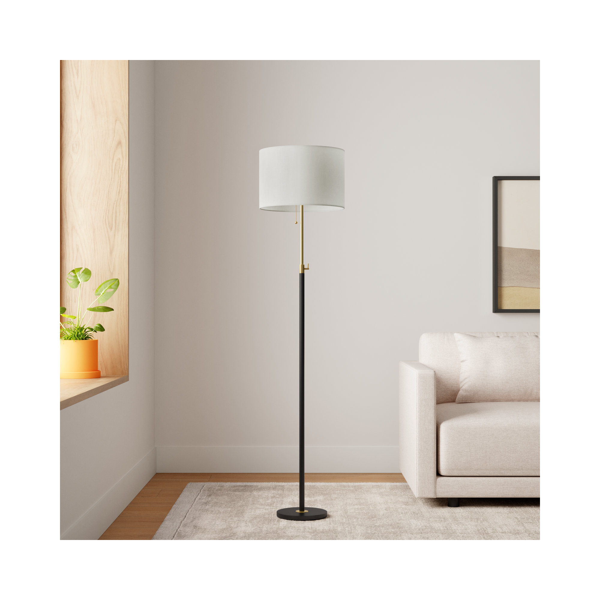 Kelliann 64.5" Adjustable Floor Lamp, Black/Gold