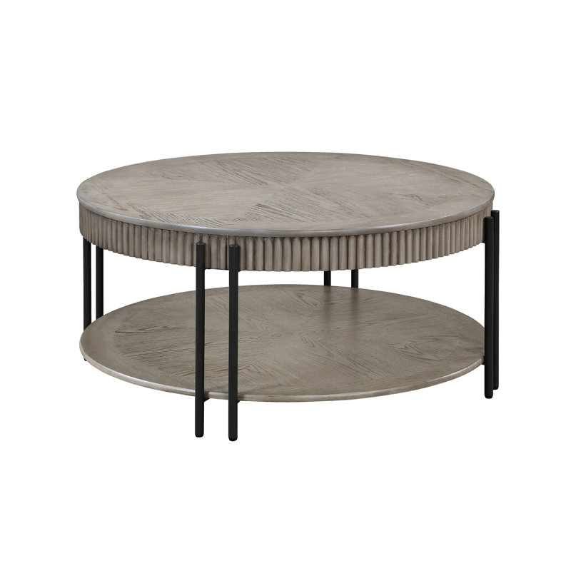 Table basse brun / brun clair avec pieds en métal et rangement dans le salon