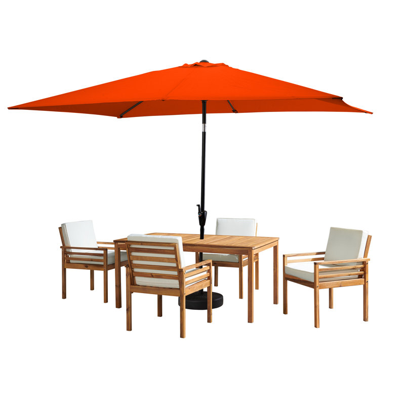 Ensemble de 8 chaises de patio en bois avec coussins et 1 parasol inclinable de 10 pieds Arjay, Orange, 4