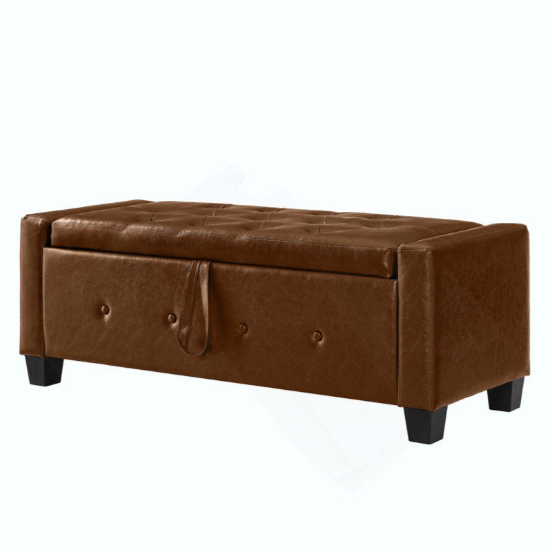 Ottoman Bench With Storage, Bench For Bedroom,Living Room,Hallway, Upholstered Tufted Faux Leather PU Ottoman, Brown