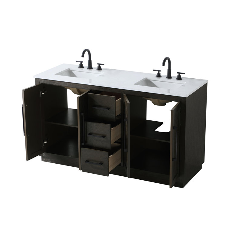 Meuble-lavabo double 72 po, Chêne chocolat, 60"