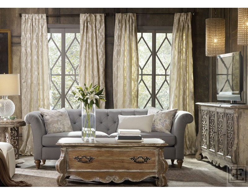 Pompei Room Darkening Curtain, 50"W x 118"L, Ivory/Gold
