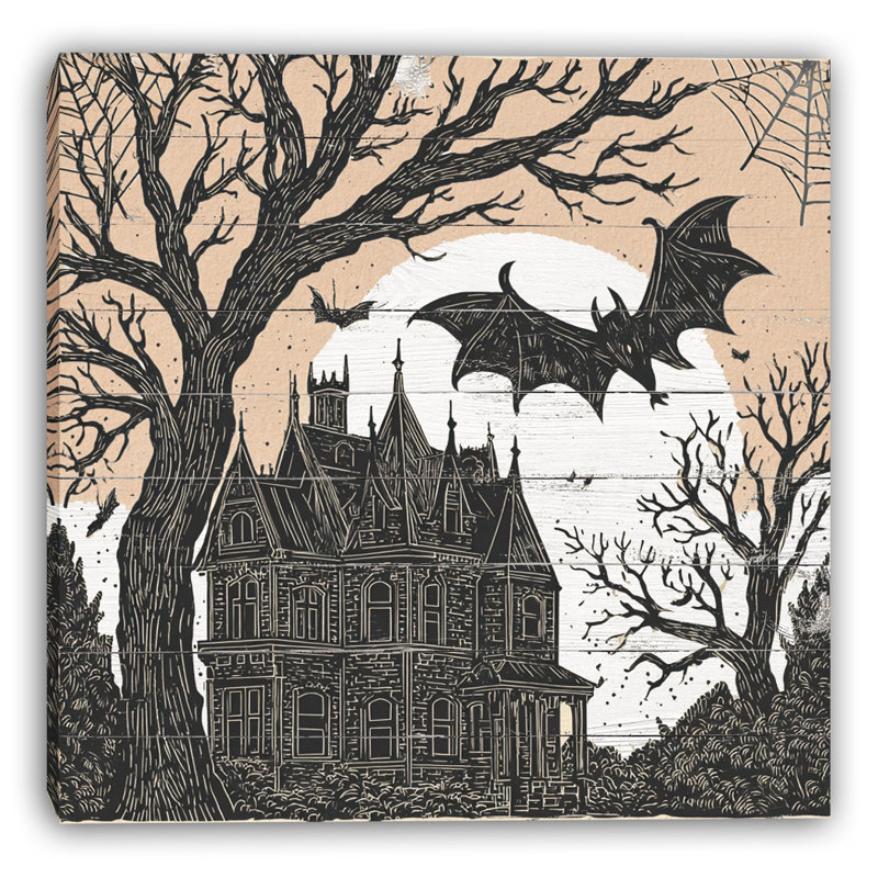 «Bat Over the Old Manor», art mural sur toile tendue, H 12 po x l 12 po