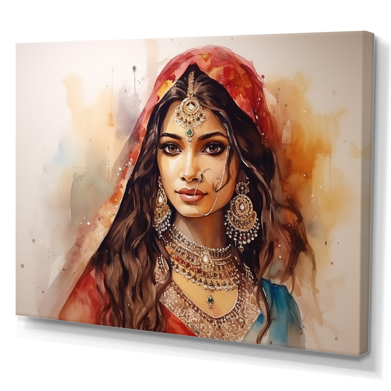Indian Indian diva Portrait - Woman, reproduction d'art encadrée, Toile tendue, H 30 po x l 40 po x P 1,5 po