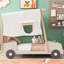 Lit voiture double en bois avec coussin, toile de plafond et DEL