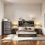 Ensemble de chambre avec grand lit 4 pièces Farmhouse - Lit plateforme en bois avec tête de lit, station de charge USB, 2 tables de chevet et commode à 5 tiroirs-1576194690