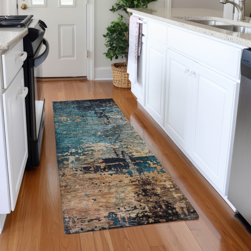 Tapis sarcelle intérieur / extérieur lavable à la machine Cicel ACN1206, Tapis de couloir 2 pi 3 po x 7 pi 6 po