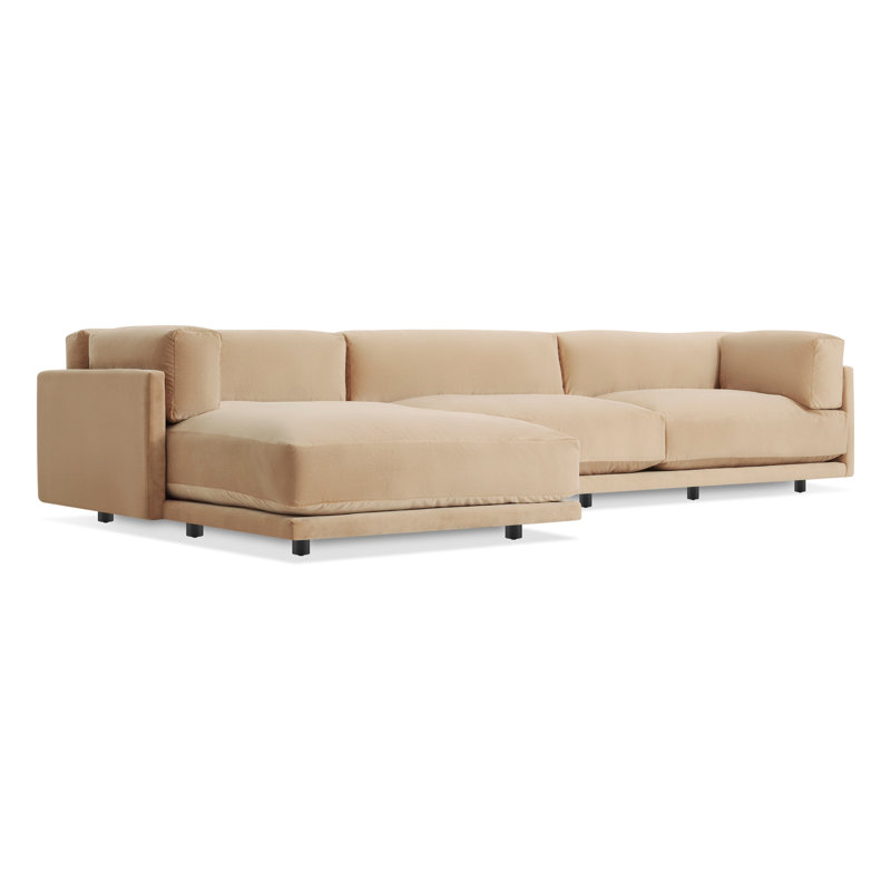 Sunday Chaise Sectional, Camel Velvet Polyester Blend, Left Hand Facing