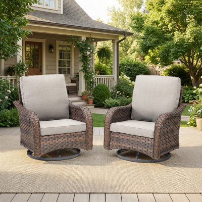 Ensemble de 2 chaises pivotantes d'extérieur en osier avec coussins Arley