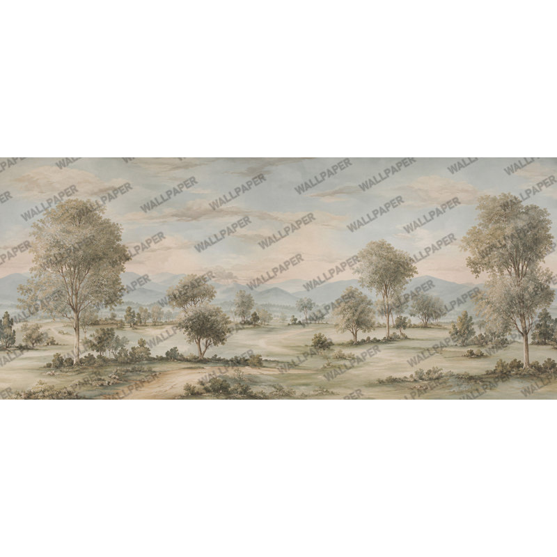 Papier peint neutre paysage de montagne et d'arbre beige