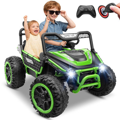 2 roulettes 2 places pour enfants, jouets utilitaires pour camion électrique avec télécommande, siège XXL de 22 po, roues électriques, structure en métal / ressorts de suspension / rangement arrière / tableau de bord