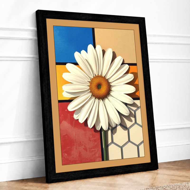 Daisy Geometric - Framed Print, A2 - 59.4 x 42.0 cm, Black