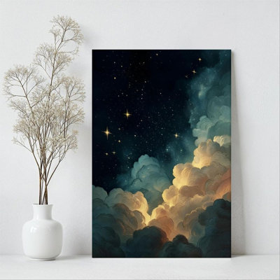 1Pc Framed Canvas Poster Print Night Sky Nebula, Cloud Sea Glow, Dreamy Realistic Style Wall Art Decor, Perfect for Room Decor Living Room Bedroom Office Kitchen Bathroom Home Decor, Ideal Home Wall Decoration Gift, 2D Flat