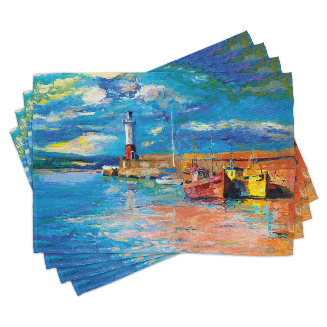 Platzdeckchen 4er Set, Ölgemälde Leuchtturm, Multicolor