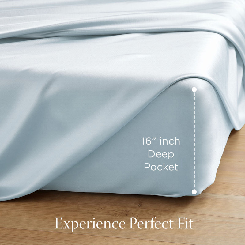 600 Thread Count 100% Cotton Sheet set in Sateen Weave, Queen Sheet Set with 2 Pillowcases, Light Blue, Solid