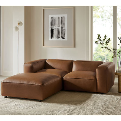Auren 3-Piece Upholstered Vegan Leather Modular Loveseat With Ottoman