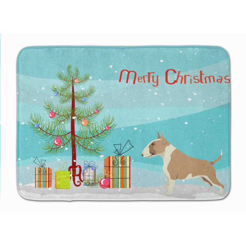 Tapis pour salle de bain chinois, Bull terrier fauve et blanc