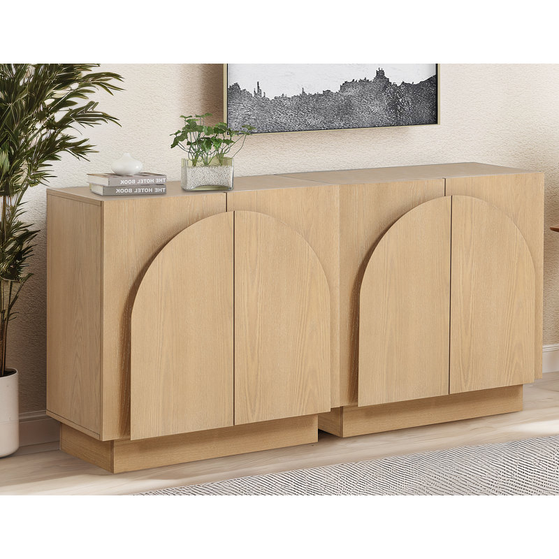  Aurelie Solid Wood Arched Storage Cabinet Credenza, Light Oak