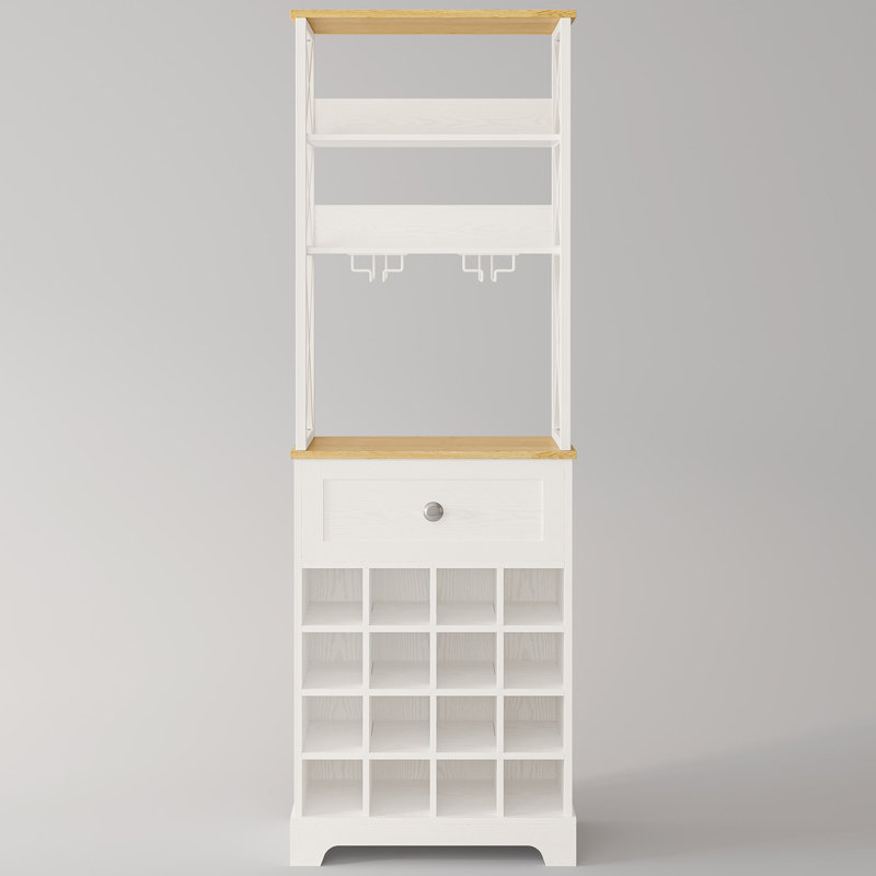 Industrial Coffee Bar Cabinet with Wine Racks and Storage Drawer, Wood 65" Tall Wine Rack Liquor Cabinet with Shelves and 16 Cubbies Storage