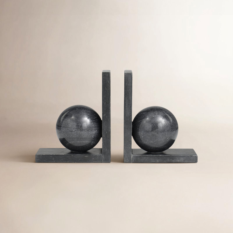 Modern & Contemporary Marble Non-Skid Bookends, Black