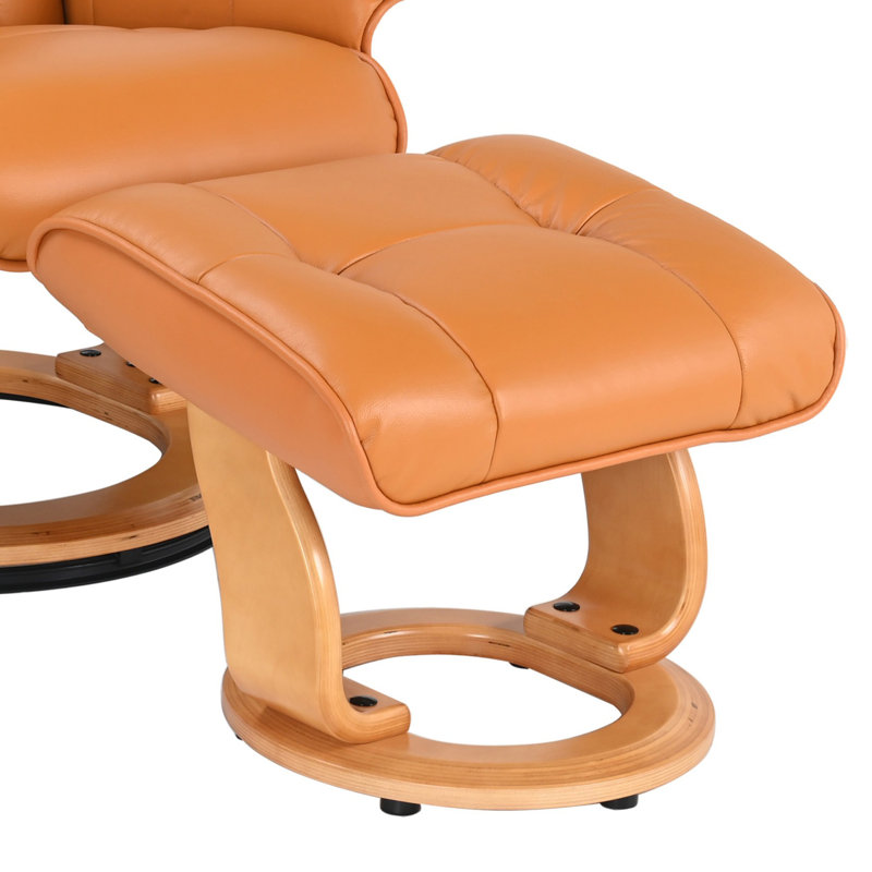 Beaucet 31.5" Wide Genuine Leather Swivel Recliner with Ottoman, Orange Genuine Leather