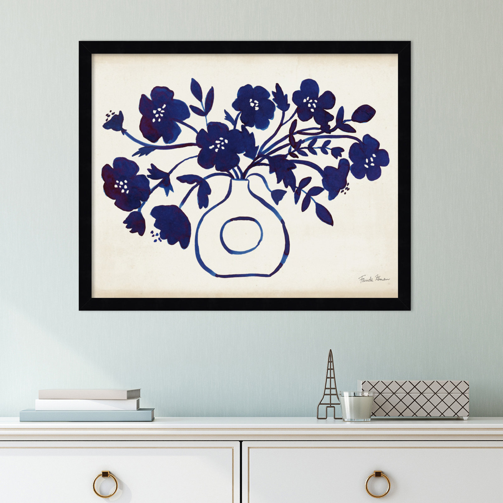 Modern Blue by Farida Zaman, Black, 17" H x 21" W x 1" D