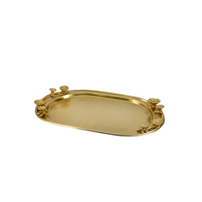 Golden Stainless Steel Floral 14.5" Serving Tray