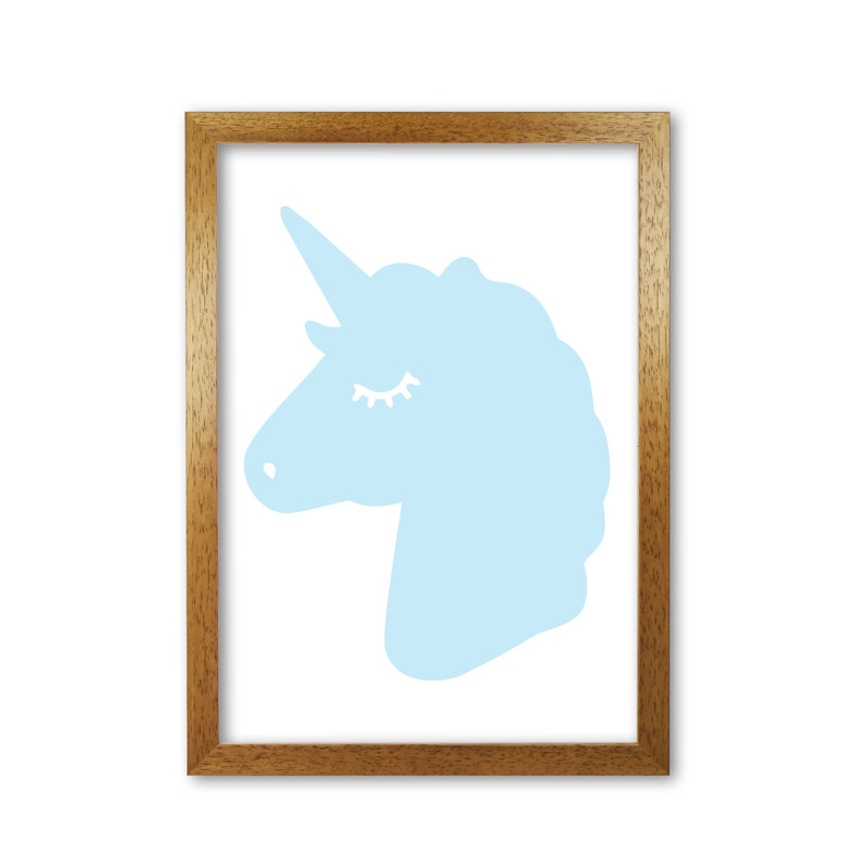 Blue Unicorn Head - Print, Honey Oak Frame, 85 cm H x 60 cm W x 5 cm D