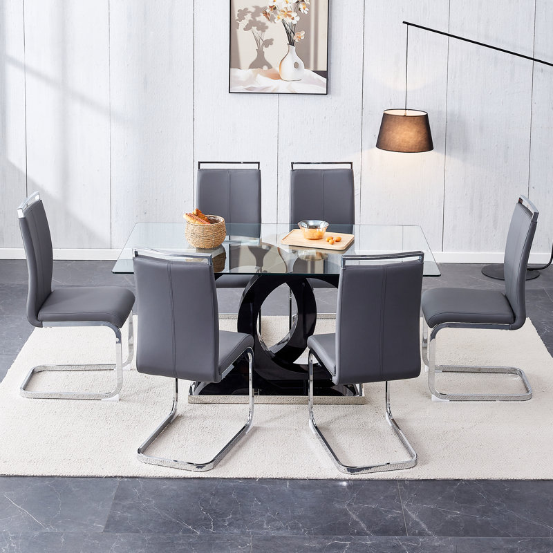 Ensemble de table de salle à manger Crystalynn, 7 pièces : table, 6 chaises, Gris foncé
