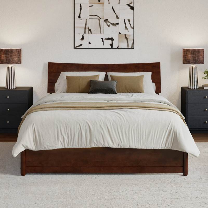 Harlowe Wood Platform Bed with Storage Drawers, Walnut, Queen