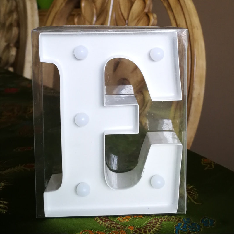 Enseigne lumineuse del de décoration de décoration de lettre de cadeau e, Blanc