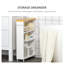 Meuble de rangement mince avec rangement à roulettes, blanc