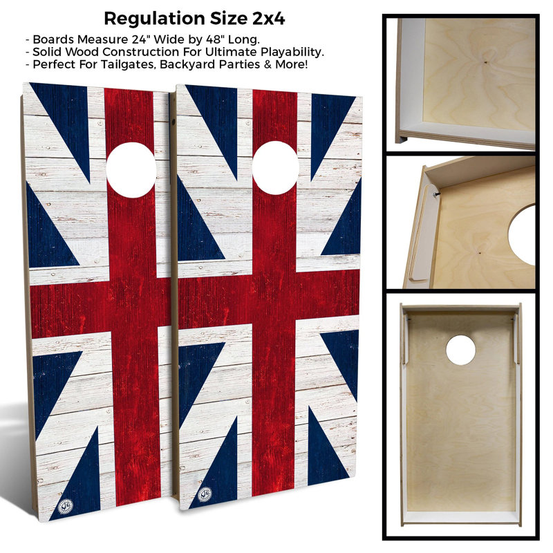 Ensemble de 2 panneaux de cornhole à thème drapeau 2 pi x 4 pi avec étui et lumières, Angleterre, Rouge/bleu