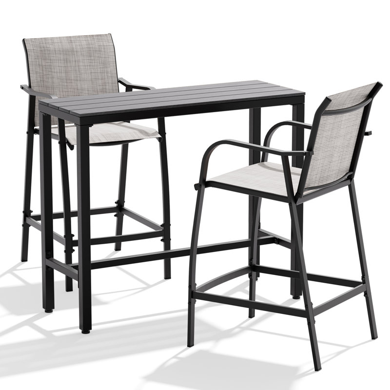 Ensemble repas d'extérieur pour 2 personnes (ensemble 3 pièces, table rectangulaire), Black, Gris