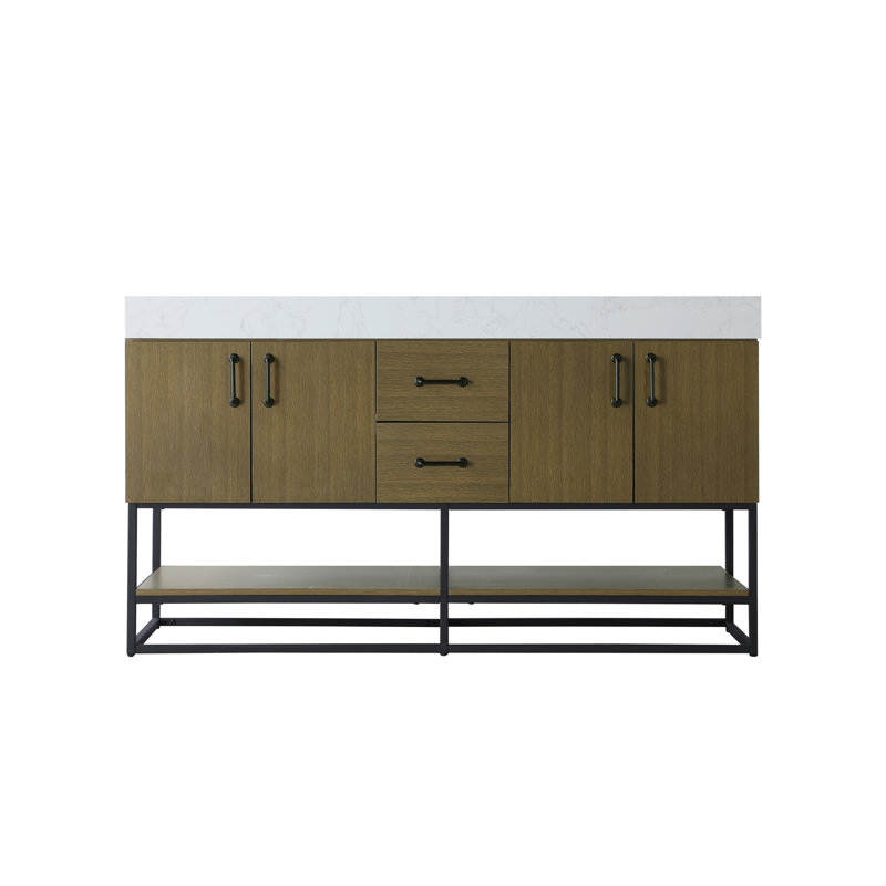 Meuble-lavabo double 60 po, Brun châtaigne
