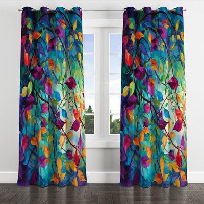 Multicolor Vibrant Vines I - Abstract Botanicals Grommet Curtain - Velvet Room Darkening - 1 panel