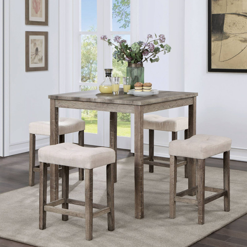 36.4"W & 19.4"W Transitional 5 Pc. Counter Ht. Table Set, Light Gray/Beige
