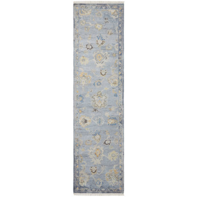 Tapis oriental bleu en laine / viscose noué à la main Frabasilio