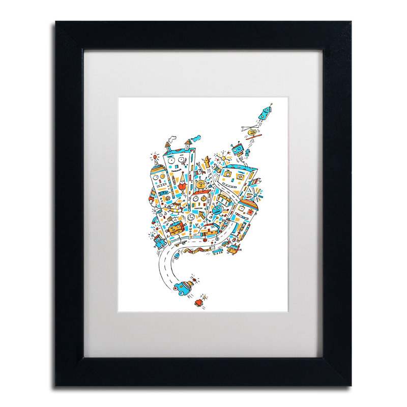 « robot city » par carla martell, art encadré, Blanc, H 14 po x l 11 po