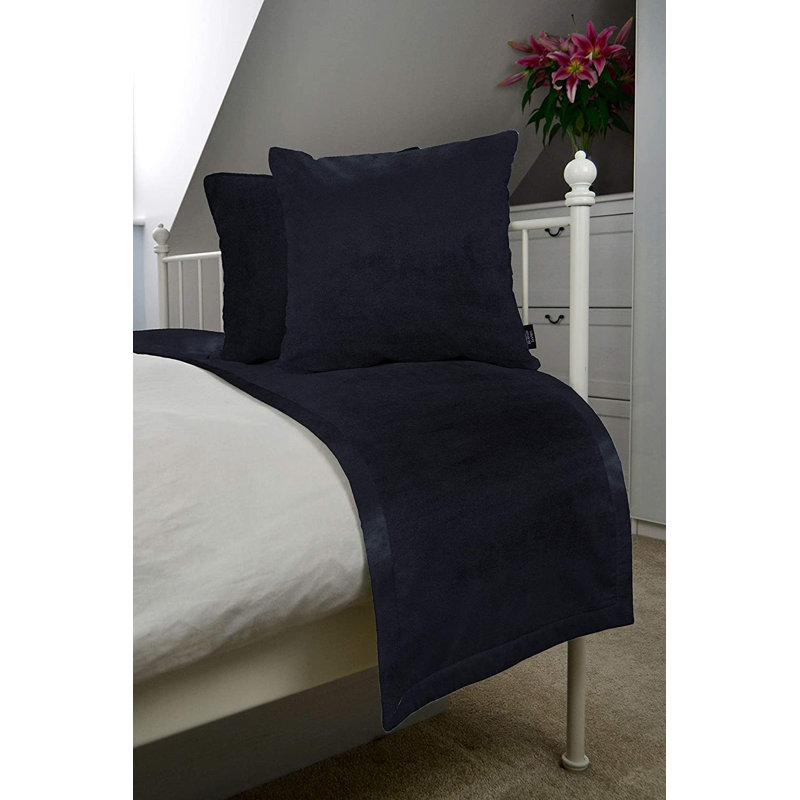 Emma-Louise Velvet Solid Colour Bedspread with Pillow Shams, Black