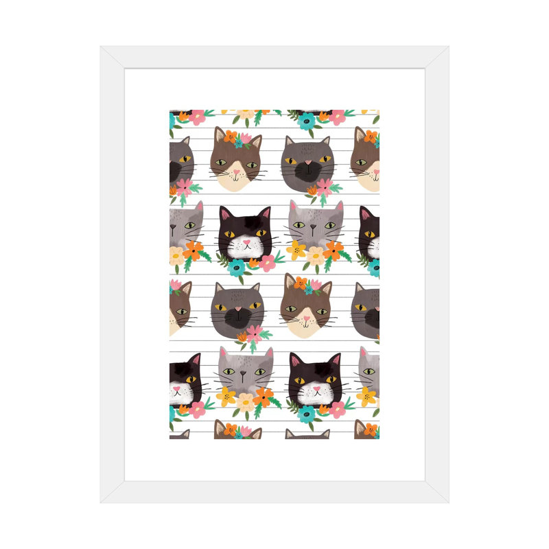«Everyday Feline Foliage» par Lisa Barlow - impression d'art graphique, H 32 po x l 24 po x P 1 po, Papier encadré blanc