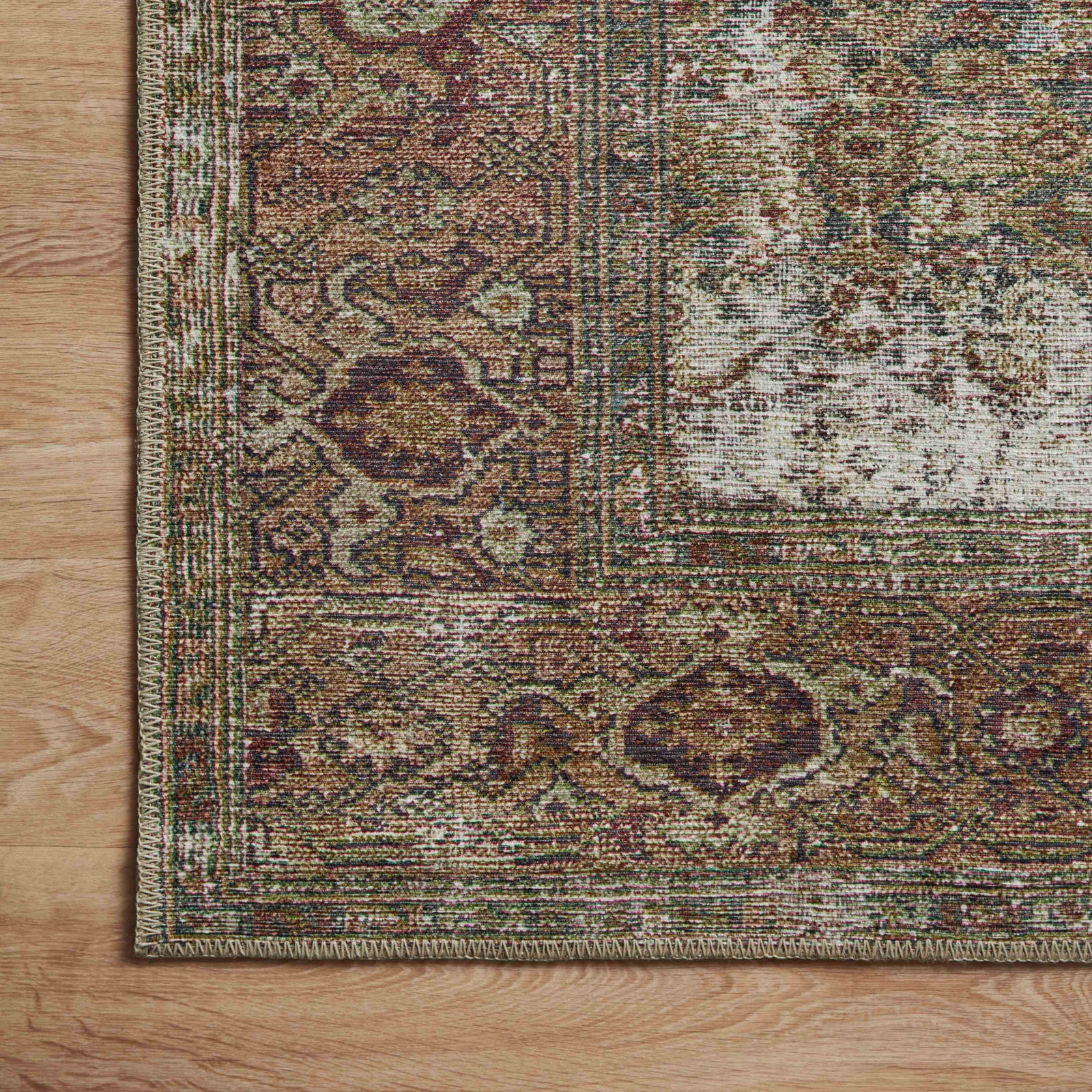 Georgie Oriental Moss/Salmon Area Rug, Rectangle 2'3" x 3'9"