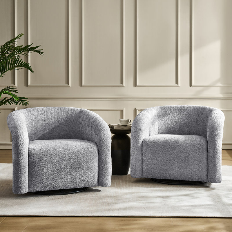 Casanova 34.5" W Modern Boucle Fabric Swivel Accent Barrel Chair Set of 2, Gray