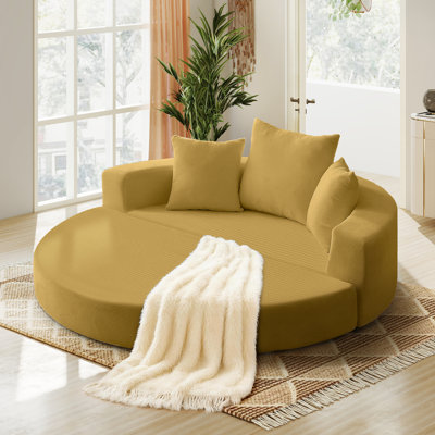 Boneless 67" Convertible Round Futon Sofa Bed, Corduroy Folding Sleeper Couch with Pillows for Small Spaces