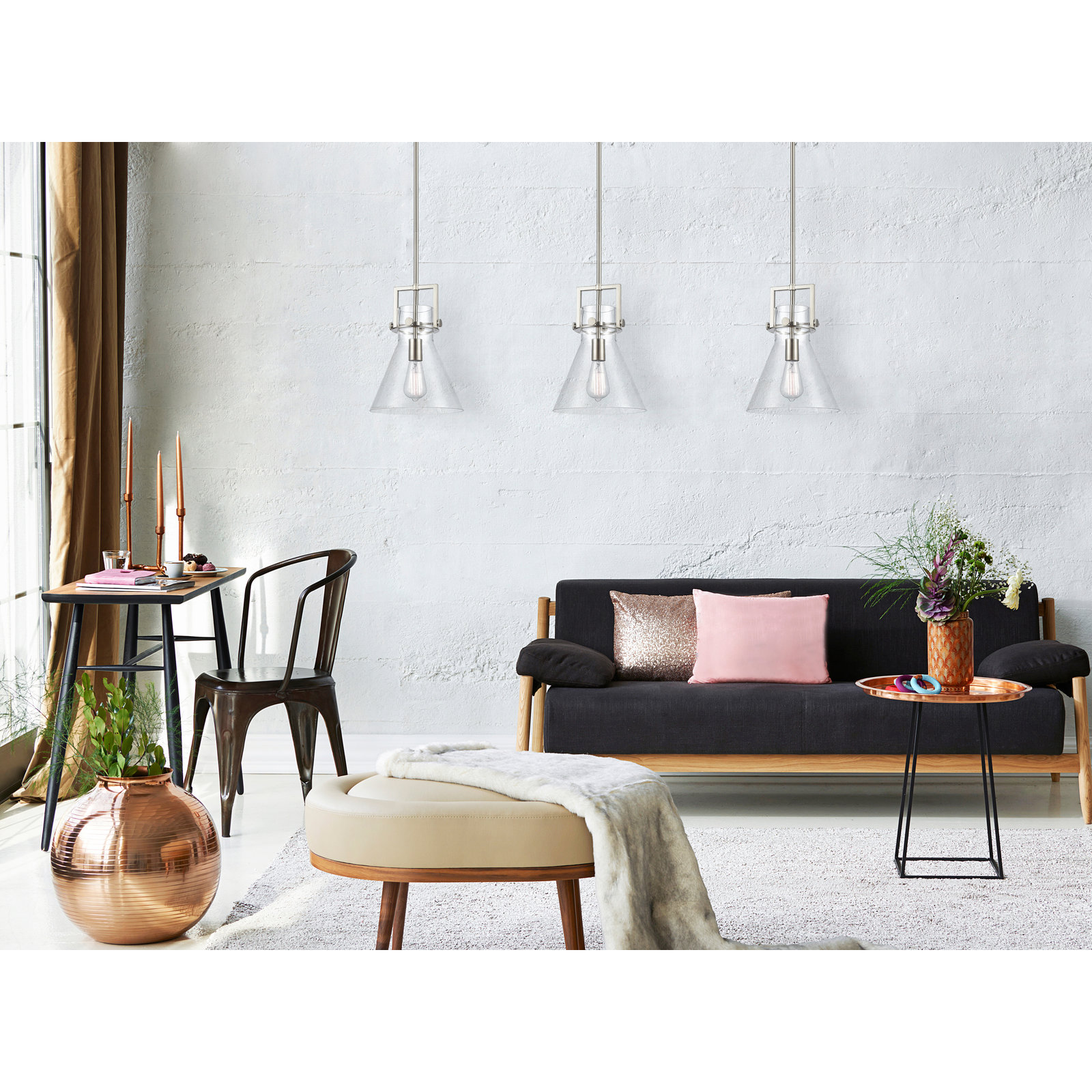 Coterie Single Light Glass Dimmable Pendant, Brushed Brass, 19.13" H x 14" W x 14" D, Seedy