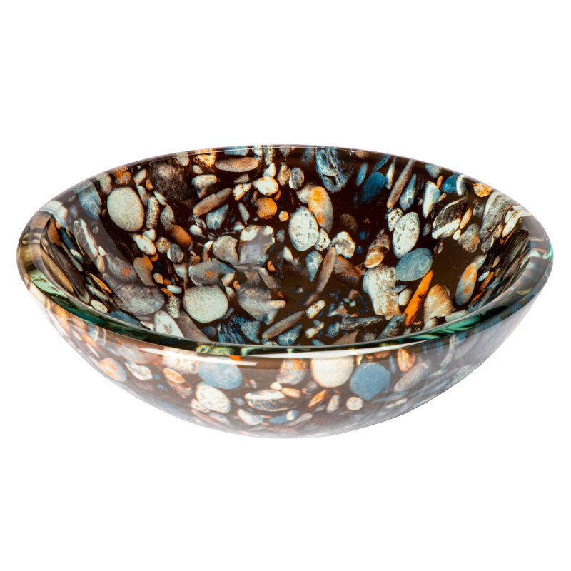 Natural Pebble Pattern Glass Circular Vessel Bathroom Sink