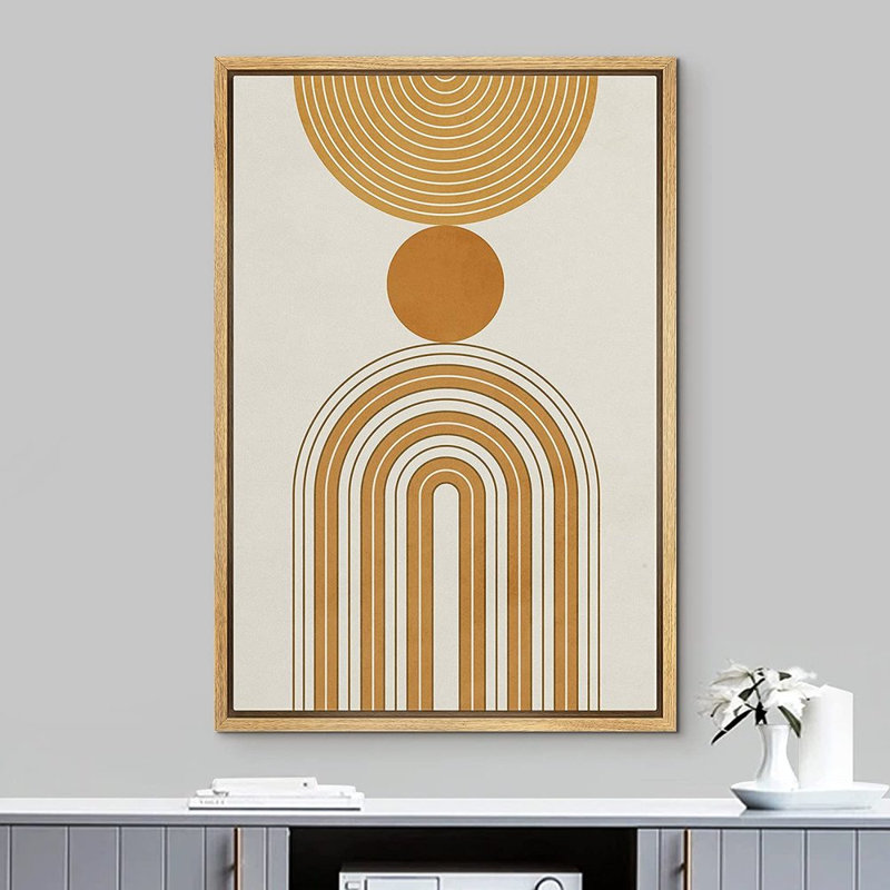 «Mid Century Modern Boho Spiral Golden Circle With Black Illusion», impression sur toile, L 24 po x H 36 po, Naturel