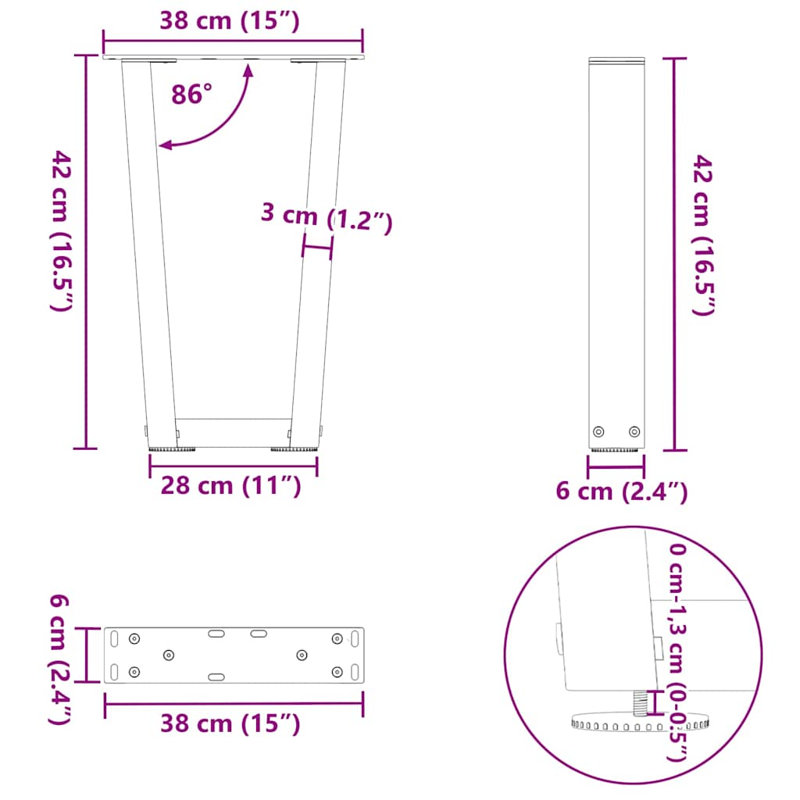 Dining Table Legs V-Shape 2 Pcs Steel, 43.3cm H x 38cm W, White